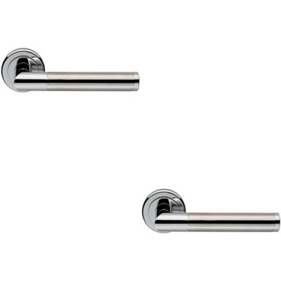  - 2X Pair Sectional Round Bar Lever On Round Rose Concealed Fix Dual Chrome