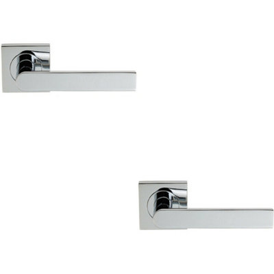 2X Pair Flat Rectangular Bar Lever On Square Rose Concealed Fix Polished Chrome from B&Q