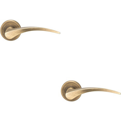 B&Q 2X Pair Arched Tapered Handle On Round Rose Concealed Fix Antique Brass
