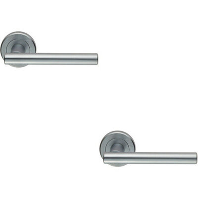  - 2X Pair Straight T Bar Handle On Round Rose Concealed Fix Satin Chrome