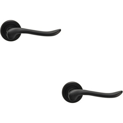  - 2X Pair Scroll Shaped Lever Handle On Round Rose Concealed Fix Matt Black