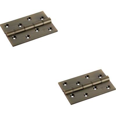 B&Q 2X Pair 102 X 67 X 4Mm Brass Washered Butt Hinge Antique Brass Internal Door