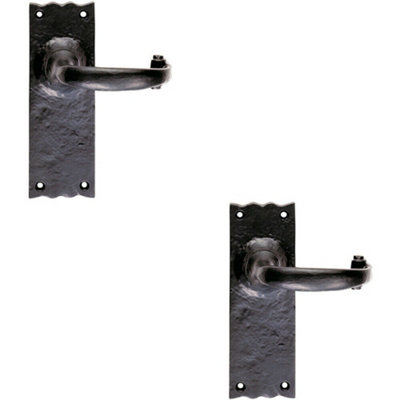  - 2X Pair Forged Curved Lever Handle On Latch Backplate 155 X 54mm Black Antique
