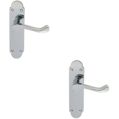  - 2X Pair Victorian Upturned Handle On Latch Backplate 170 X 42mm Polished Chrome