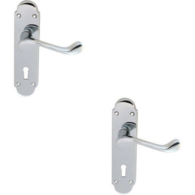 B&Q 2X Pair Victorian Upturned Handle On Lock Backplate 170 X 42Mm Polished Chrome