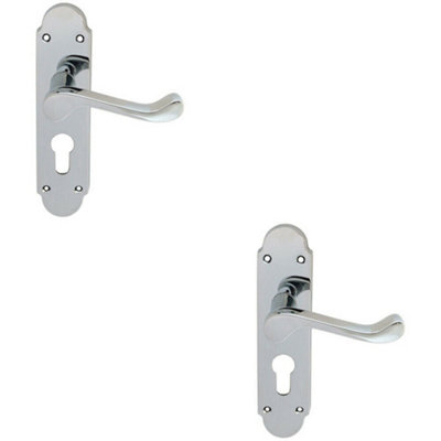 - 2X Pair Victorian Upturned Lever On Euro Lock Backplate 170 X 42 Polished Chrome