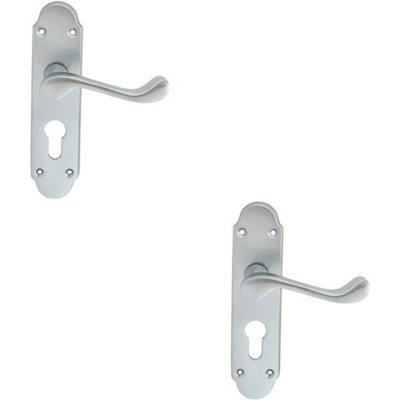 B&Q 2X Pair Victorian Upturned Handle On Euro Lock Backplate 170 X 42 Satin Chrome