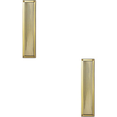 2X Rectangular Reeded Door Finger Plate 305 X 70mm Polished Brass Push Plate from B&Q
