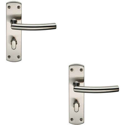  - 2X Arched Lever On Bathroom Backplate Door Handle Thumbturn Lock Satin Steel