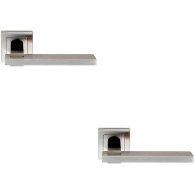 B&Q 2X Pair Square Cut Rectangular Handle On Square Rose Concealed Fix Satin Steel