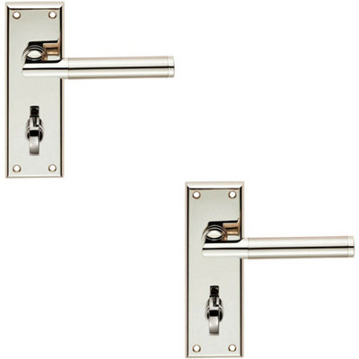  - 2X Round Bar Section Lever On Bathroom Backplate 150 X 50mm Dual Nickel