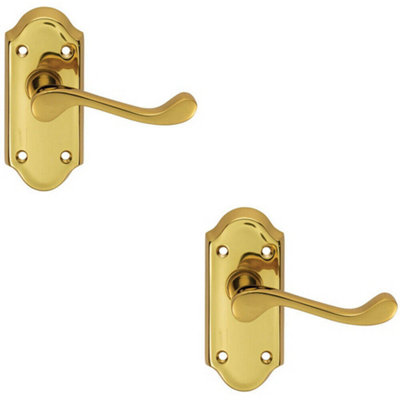  - 2X Pair Victorian Scroll Lever On Short Latch Backplate 112 X 48mm Brass