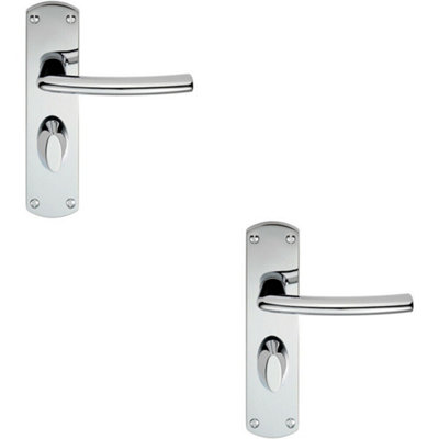 B&Q 2X Curved Bar Lever On Bathroom Backplate Door Handle 170 X 42Mm Polished Chrome