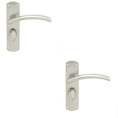B&Q 2X Arched Lever On Bathroom Backplate Door Handle 170 X 42Mm Satin Chrome