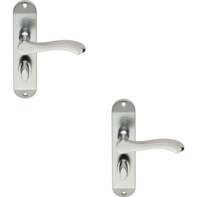  - 2X Pair Scroll Lever Door Handle On Bathroom Backplate 180 X 40mm Satin Chrome