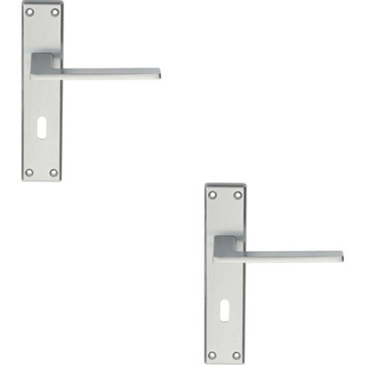  - 2X Flat Straight Lever On Lock Backplate Door Handle 180 X 40mm Satin Chrome
