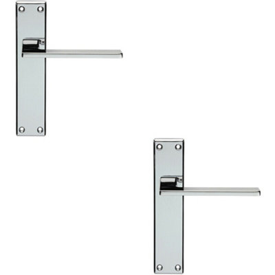  - 2X Flat Straight Lever On Latch Backplate Door Handle 180 X 40mm Polished Chrome