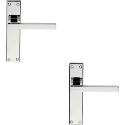 - 2X Pair Straight Square Handle On Latch Backplate 180 X 40mm Polished Chrome
