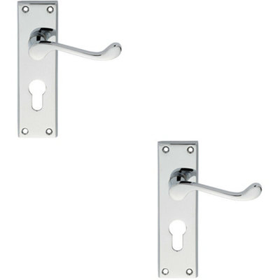  - 2X Pair Victorian Scroll Lever On Euro Lock Backplate 150 X 43mm Polished Chrome