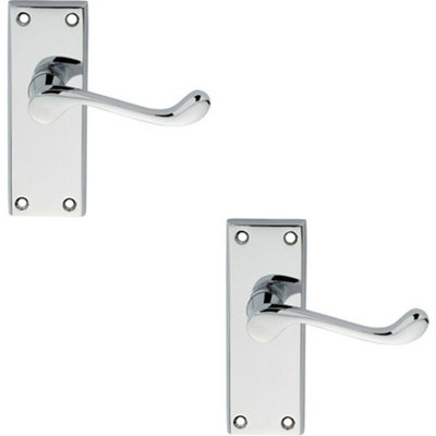 B&Q 2X Pair Victorian Scroll Lever On Short Latch Backplate 118 X 43Mm Chrome