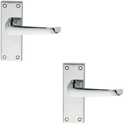  - 2X Pair Straight Victorian Handle On Latch Backplate 150 X 42mm Polished Chrome