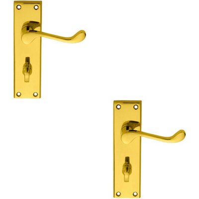  - 2X Pair Victorian Scroll Handle On Bathroom Backplate 150 X 43mm Polished Brass