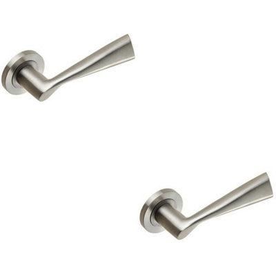  - 2X Pair Angular Design Handle On Round Rose Concealed Fix Satin Stainless Steel