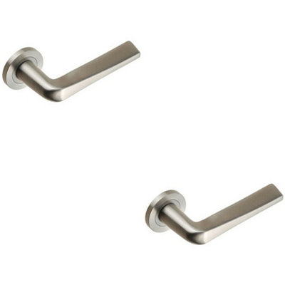  - 2X Pair Chunky Flat Tapered Bar Handle On Round Rose Concealed Fix Satin Steel