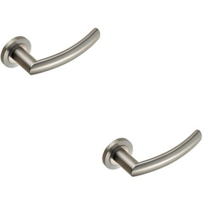 - 2X Pair Curved Round Bar Handle On Round Rose Concealed Fix Satin Steel