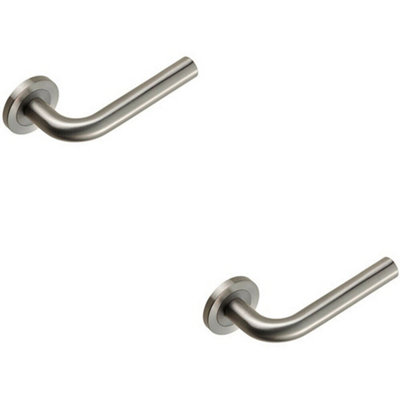  - 2X Pair Straight Round Bar Handle On Round Rose Concealed Fix Satin Steel
