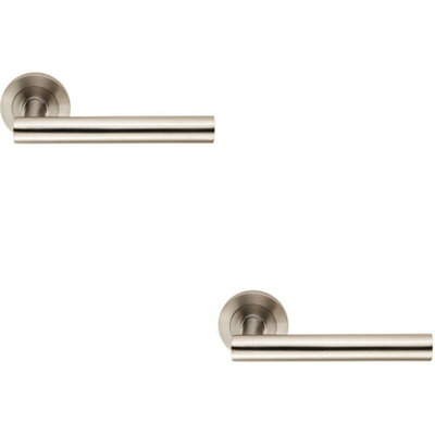  - 2X Straight Round Bar Handle On Round Rose Concealed Fix Satin Stainless Steel