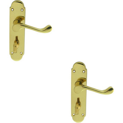  - 2X Pair Victorian Upturned Lever On Bathroom Backplate 170 X 42mm Polished Brass