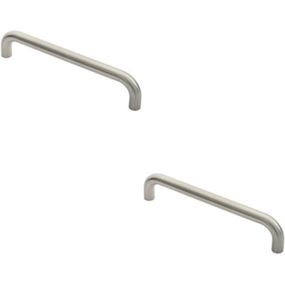 B&Q -  2X Round D Bar Door Pull Handle 322 X 22mm 300mm Fixing Centres Satin Steel