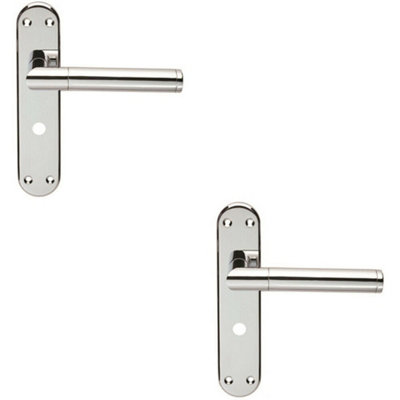  - 2X Round Bar Lever On Bathroom Backplate Door Handle 180 X 40mm Polished Chrome