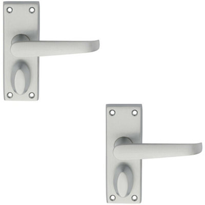  - 2X Pair Straight Handle On Short Privacy Backplate 118 X 42mm Satin Chrome