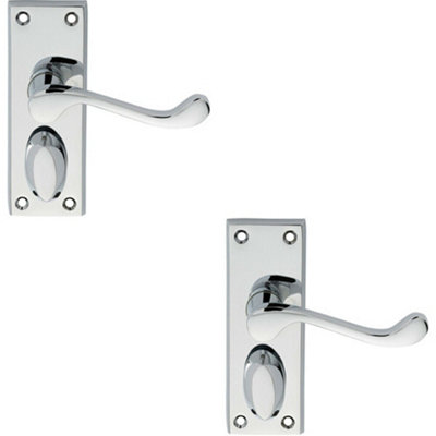 B&Q 2X Pair Victorian Scroll Handle On Privacy Backplate 118 X 43Mm Polished Chrome