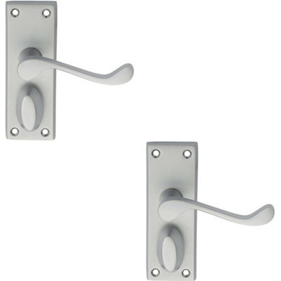 B&Q 2X Pair Victorian Scroll Handle On Privacy Backplate 118 X 43Mm Satin Chrome