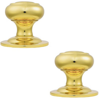 Loops 2X 75mm Centre Door Knob Polished Brass Outdoor External Front Door Handle from B&Q