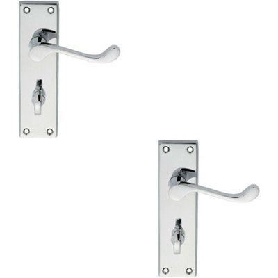  - 2X Pair Victorian Scroll Lever On Bathroom Backplate 150 X 43mm Polished Chrome