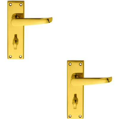  - 2X Pair Straight Victorian Lever On Bathroom Backplate 150 X 43mm Polished Brass