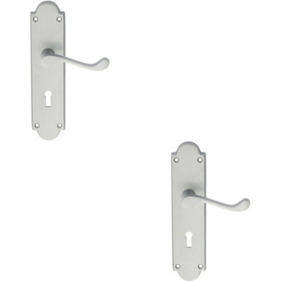  - 2X Pair Victorian Scroll Handle On Lock Backplate 205 X 49mm Satin Chrome