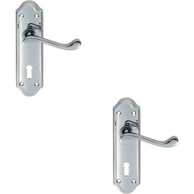  - 2X Pair Victorian Upturned Handle On Lock Backplate 168 X 47mm Polished Chrome