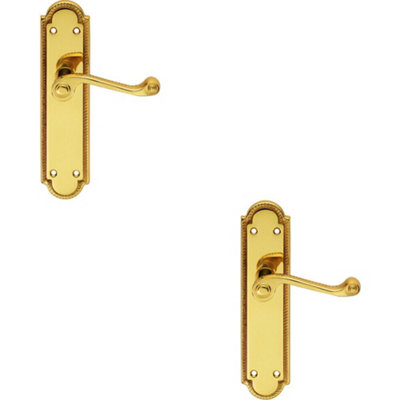 2X Pair Reeded Scroll Lever On Shaped Latch Backplate 205 X 49mm Polished Brass from B&Q