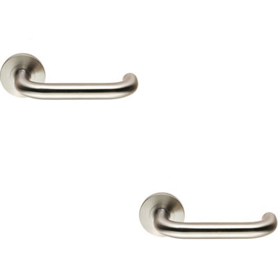 B&Q 2X Pair Round Bar Safety Handle On Round Rose Concealed Fix Satin Steel