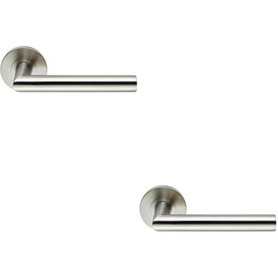 2X Pair Round Mitred Bar Safety Handle On Round Rose Concealed Fix Satin Steel from B&Q