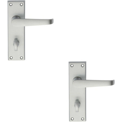  - 2X Pair Straight Victorian Handle On Bathroom Backplate 150 X 43mm Satin Chrome