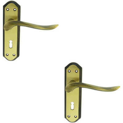 B&Q 2X Pair Curved Handle On Sculpted Lock Backplate 180 X 48Mm Florentine Bronze