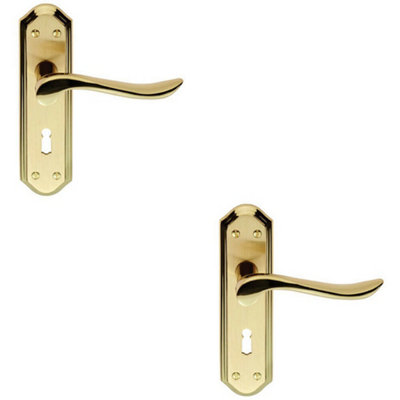  - 2X Pair Curved Lever On Sculpted Edge Backplate 180 X 48mm Satin/polished Brass
