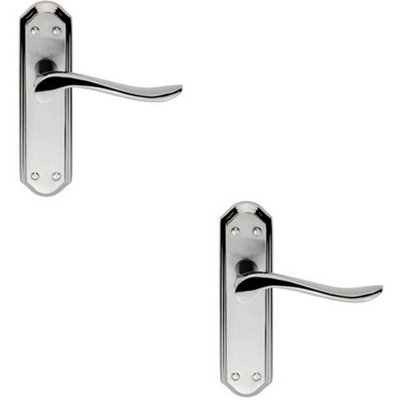 2X Pair Curved Lever On Sculpted Latch Backplate 180 X 48mm Dual Chrome