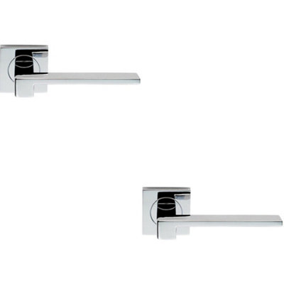  - 2X Pair Flat Squared Bar Handle On Square Rose Concealed Fix Polished Chrome